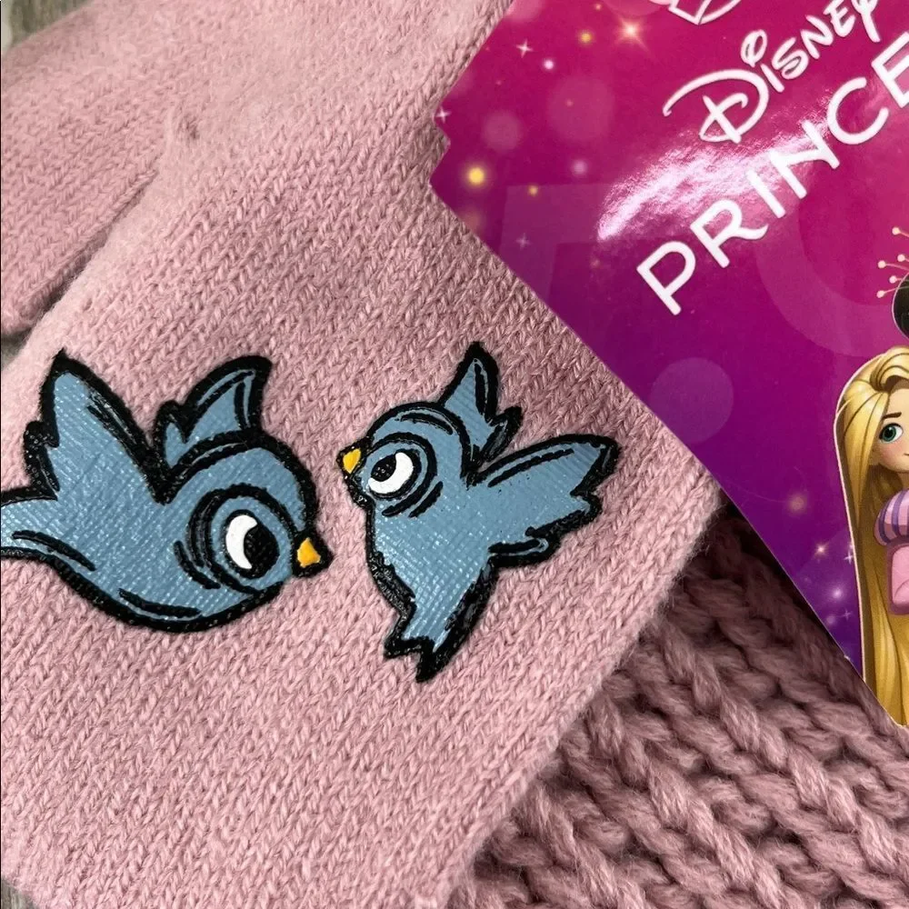 Baby Toddler Disney Princess Pink Knit Beanie and Mittens Set
